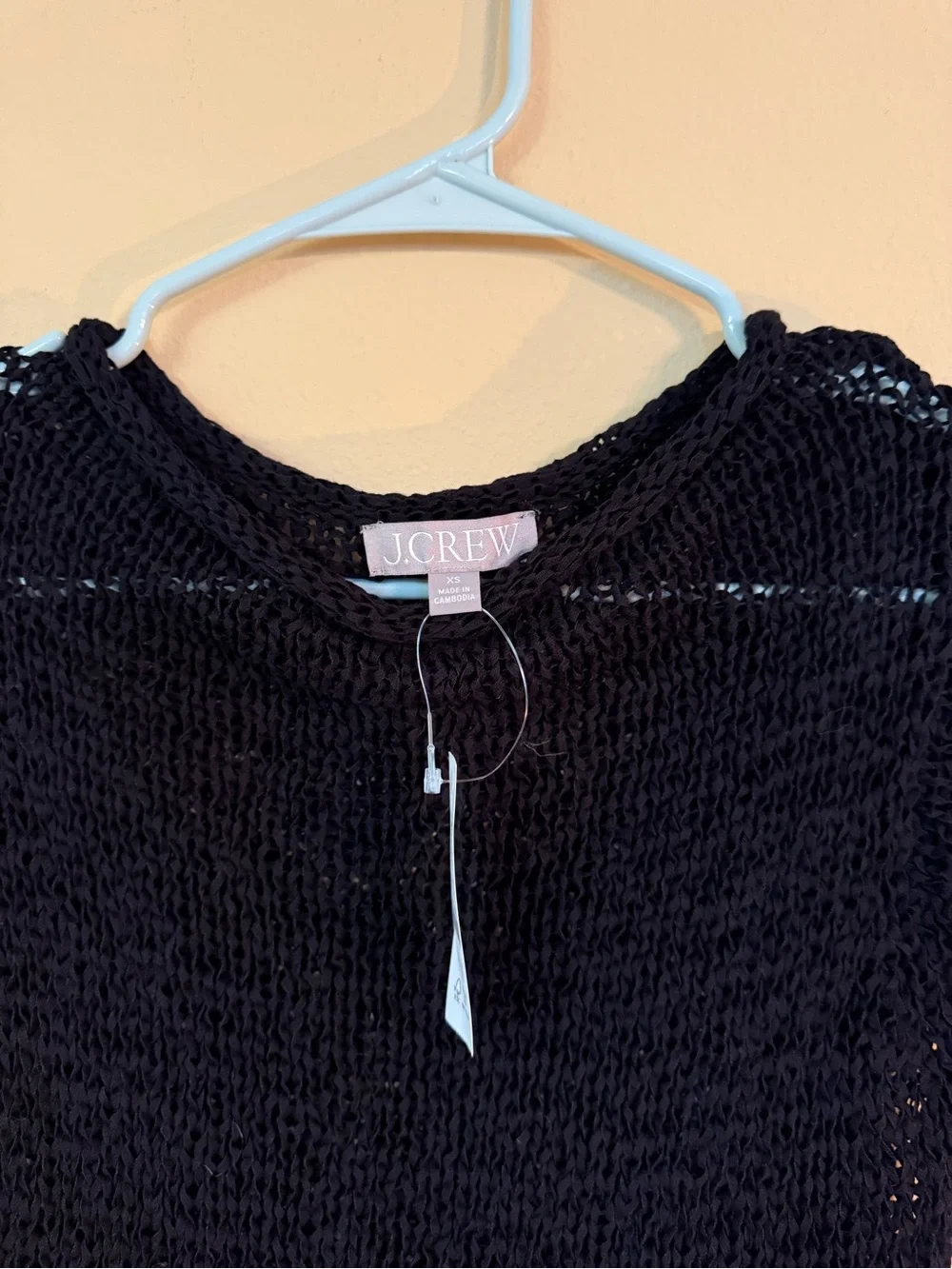 J. Crew Black Open-Knit Cap Sleeve Top